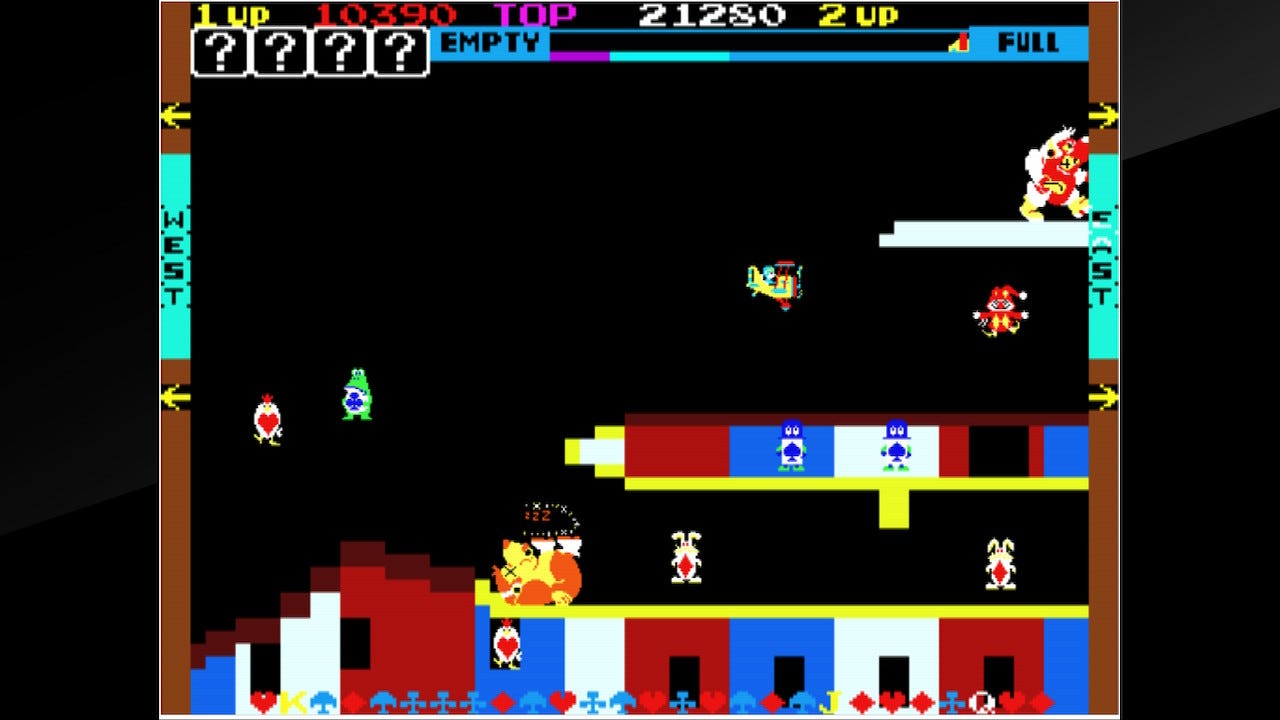 A screenshot from Sky Skipper, featuring various subjects and their suit, as well as an unconscious gorilla and Mr. You's plane
