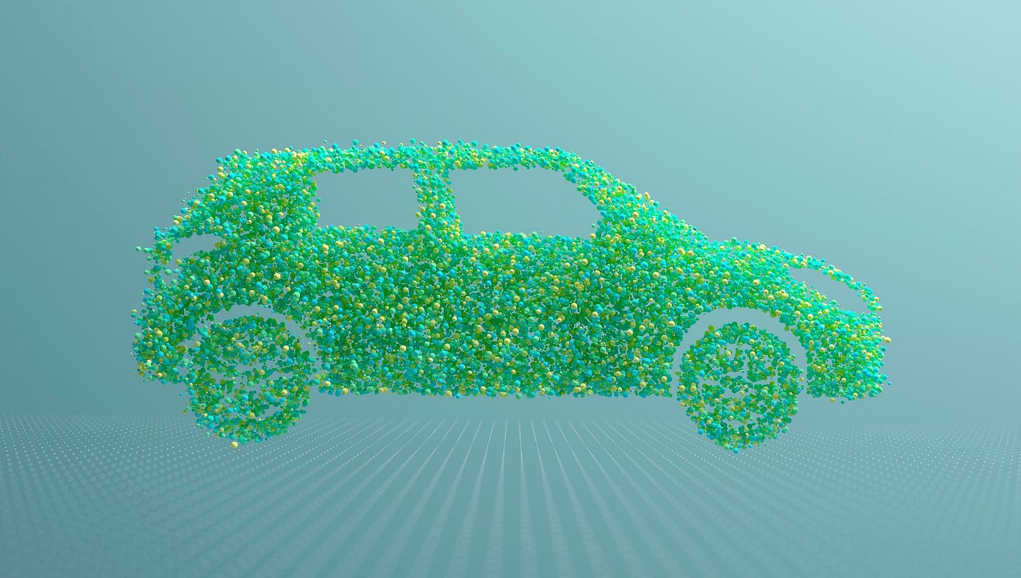 Image of car composed of green bubbles
