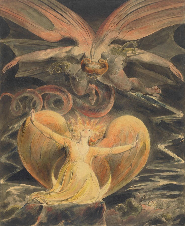 The Great Red Dragon and the Woman Clothed with the Sun Painting by William  Blake