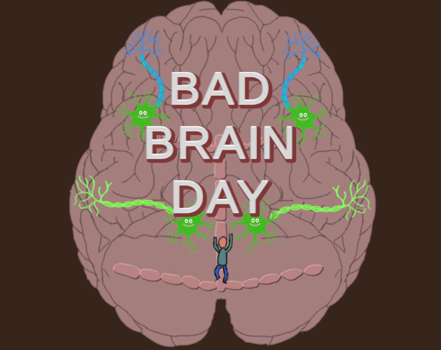 Drawing of brain with dancing figure and anthropomorphic neurons. Bad Brain Day is superimposed in text.