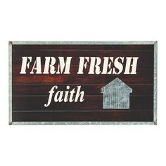 Homegrown. Steadfast. Farm fresh faith! Display your religious roots with this rustic wall sign which features galvanized metal framing and accents, dark wood finish and bold font.