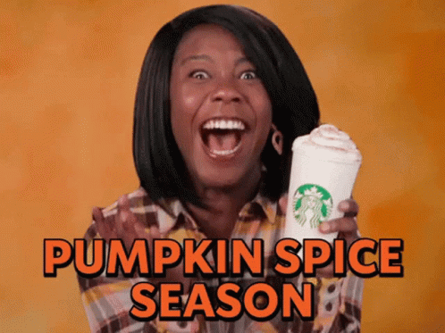 .gif image of a woman excited about pumpkin spice season
