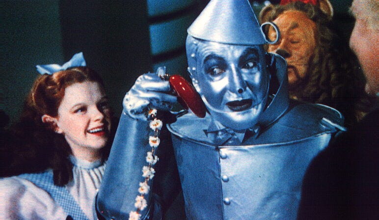 Tin man from Wizard of Oz hears his heart