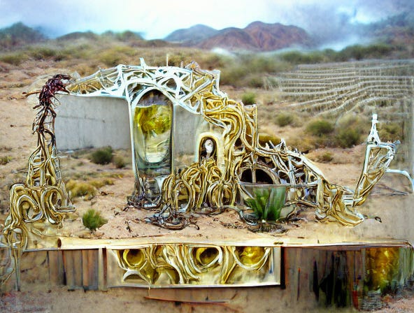 Building in the desert with lots of golden vines all around