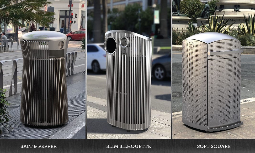 Three trash can designs piloted by SF