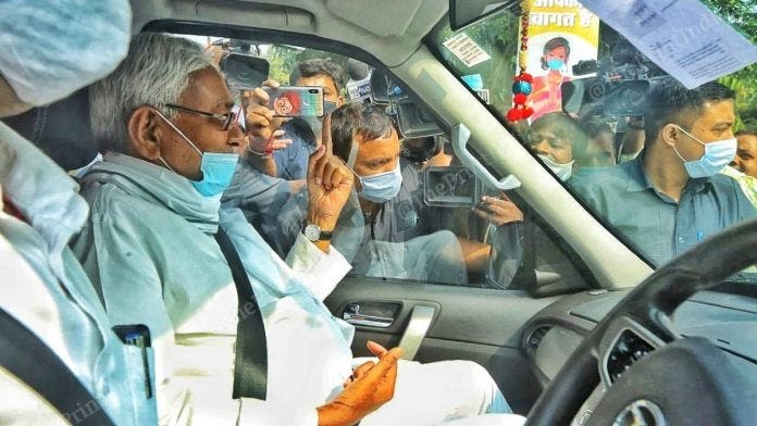 Bihar CM Nitish Kumar after casting his vote during the assembly polls | Praveen Jain | ThePrint