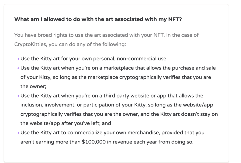 Does owning an NFT mean you own the copyright? CryptoKitties NFT license