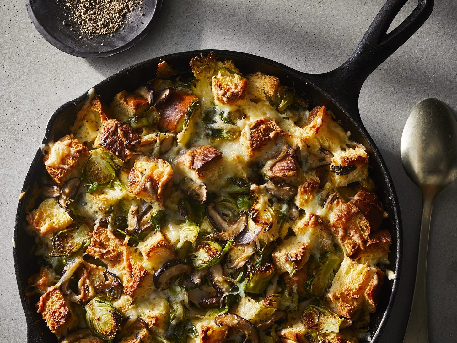 Cheesy Brussels Sprouts Bread Pudding 