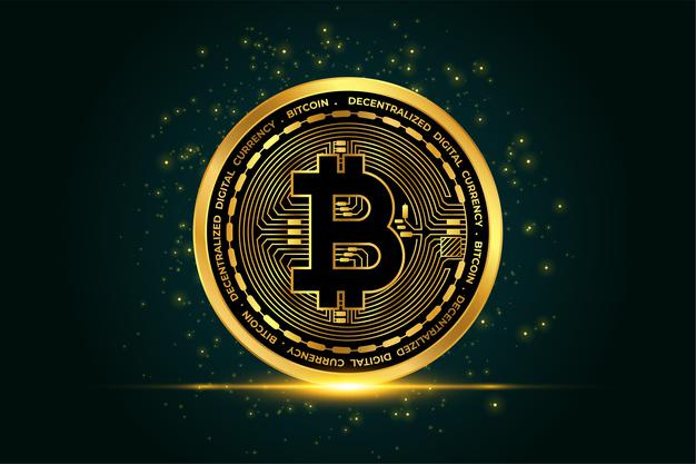 Cryptocurrency bitcoin golden coin background Free Vector