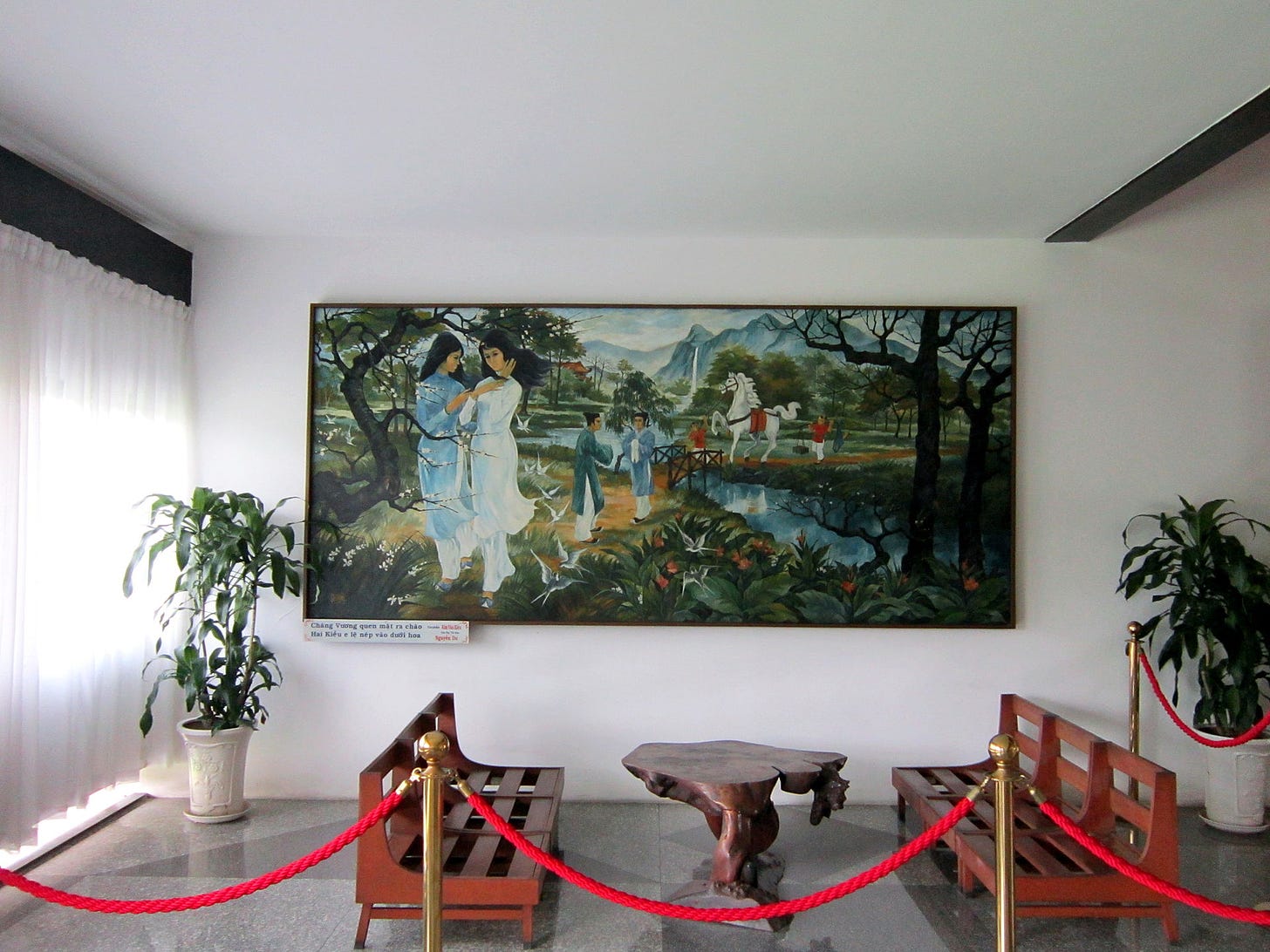 A painting depicting a scene from The Tale of Kieu at the Independence Palace.