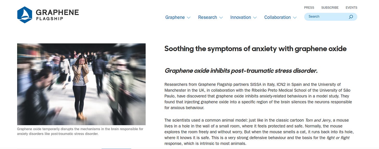 Coming Soon to a Hospital Near You: Curing Anxiety by Injecting Your Brain With Graphene Oxide