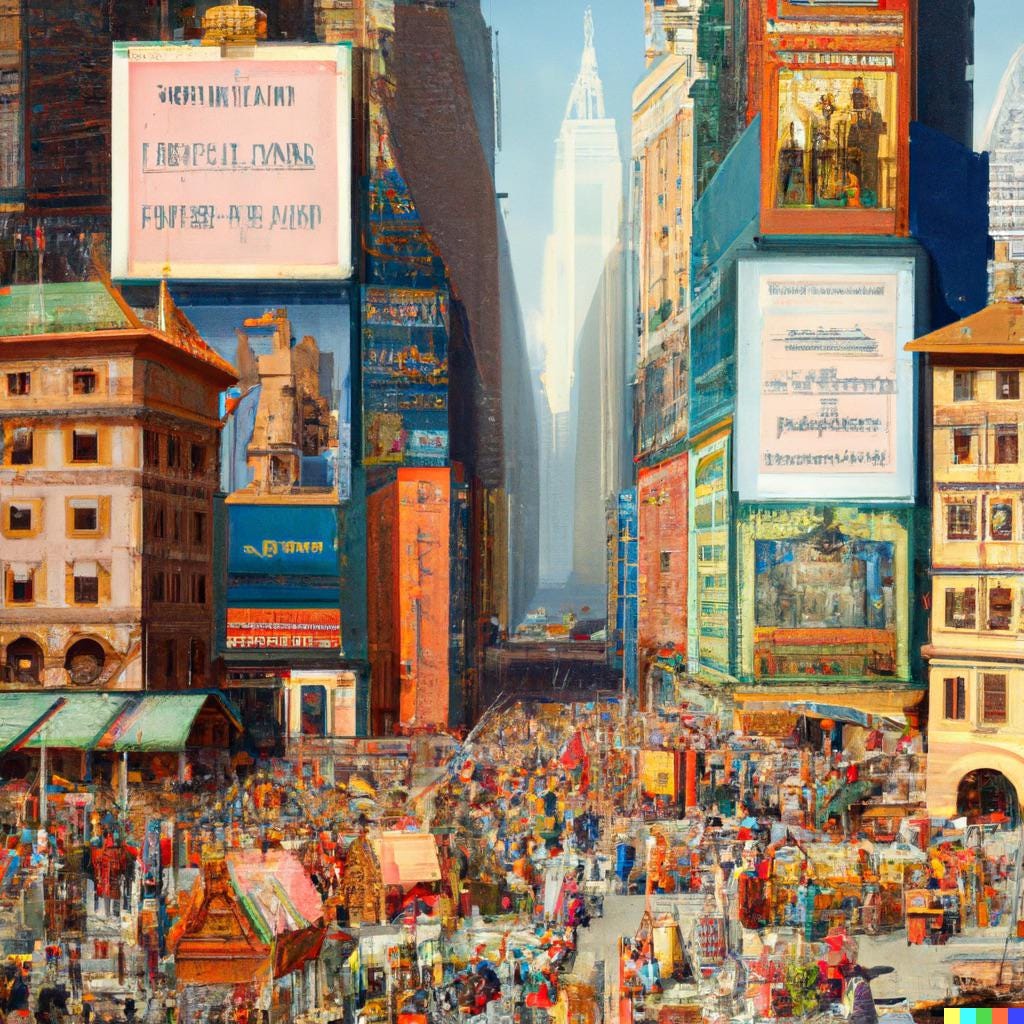 Times Square, New York as painted by Raphael in 1511 ...