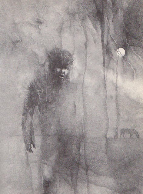 Stephen Gammell Illustration for Meet the Werewolf, J.B. Lippencott 1976  via Razorwire Pictures | The Year of Halloween