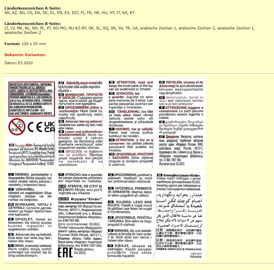 Screen shot of the Codex's page on one particular warning message sheet