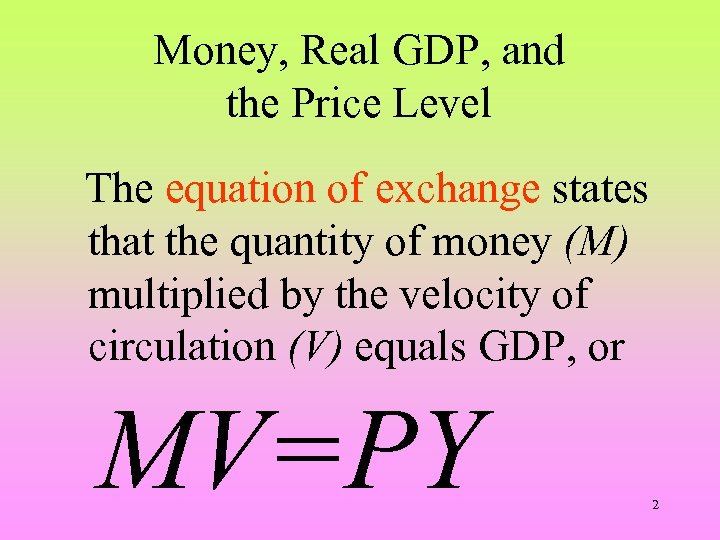 Monetary Policy and Inflation Quantity Theory of Money