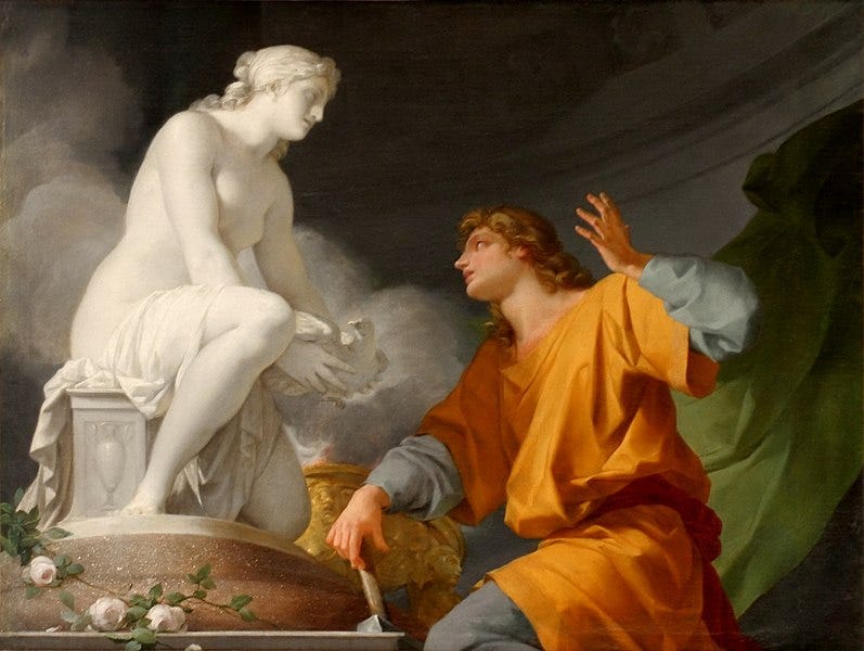 Painting of Pygmalion Praying Venus to Animate His Statue
