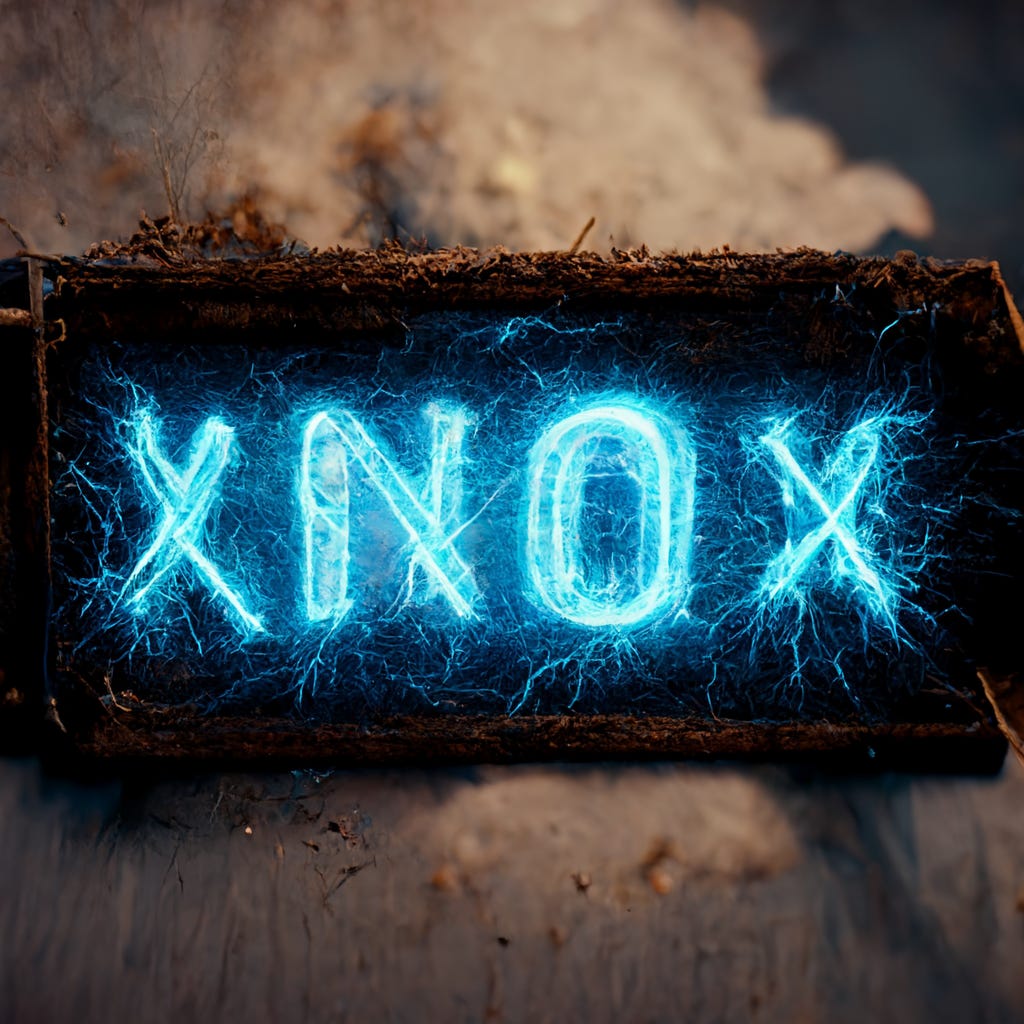 Rustic sign with XNOX written in lightning