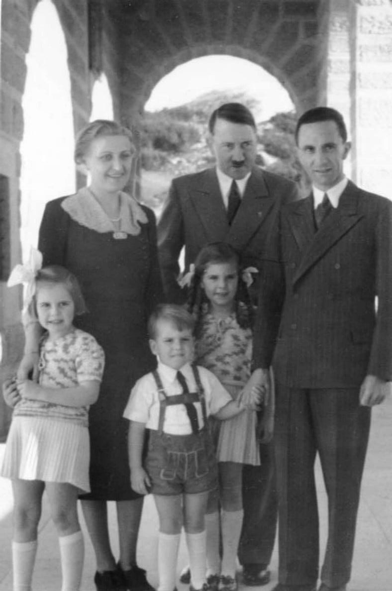 Adolf Hitler, Joseph Goebbels, his wife, Magda, and  their 3 children