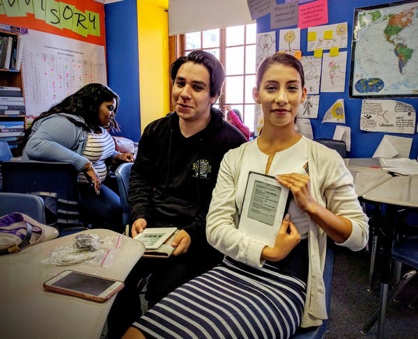 Two graduating seniors at Envision Academy in Oakland got Kindles to keep last week.