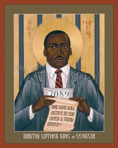 Martin Luther King of Georgia depicted in the fashion of a traditional Christian icon