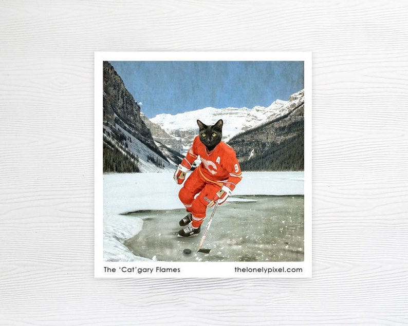 Fridge Magnet   Calgary Flames Hockey Cat  Stocking Stuffer image 1