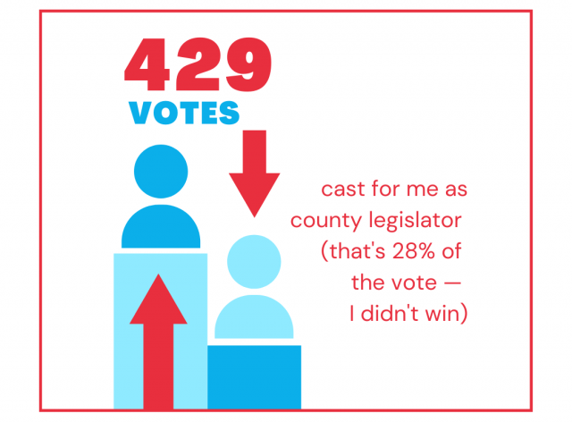 429 votes cast for me as county legislator (that's 28% of the vote — I didn't win)