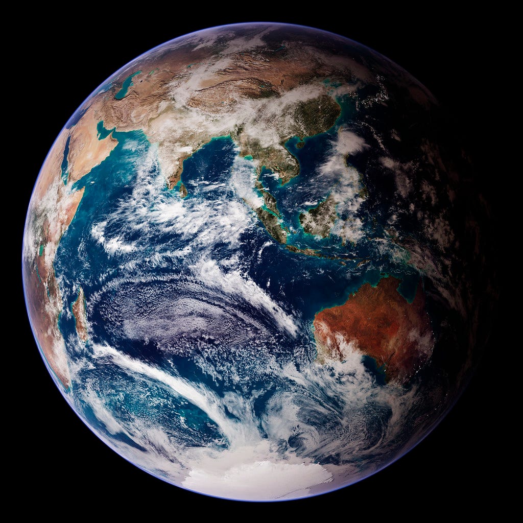 NASA/Goddard Space Flight Center/Reto Stöckli&#39;s amazingly beautiful view of Earth from space. October 9th, 2007. Original from NASA. Digitally enhanced by rawpixel.