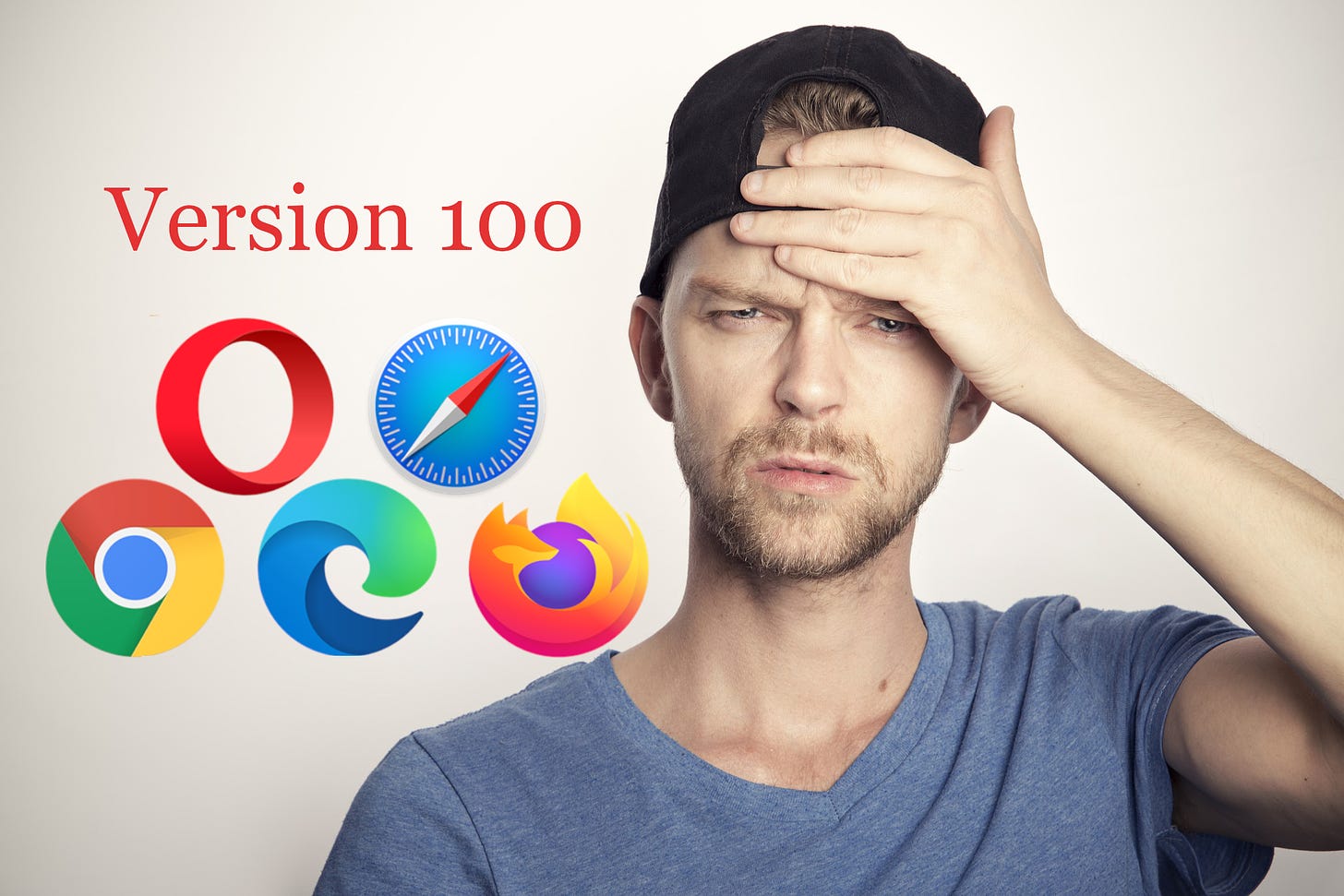 A young man confused about browsers version 100