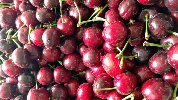 Cherry season is my second favorite time of year. My favorite time of year? Peach season (coming soon). Thank you to loyal subscriber Irene (also my mom!) for this year’s harvest.