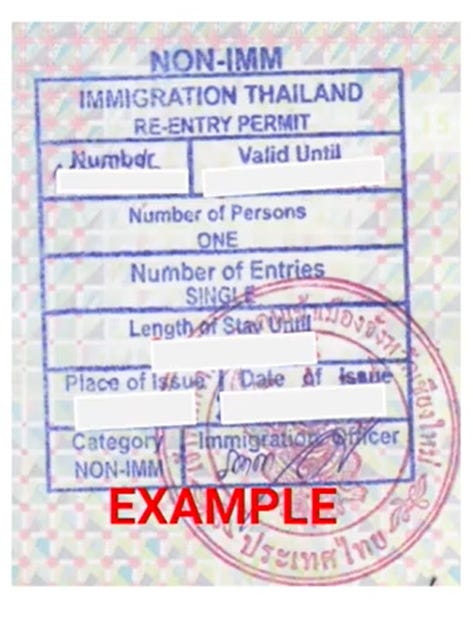 A Thai immigration re-entry permit stamp