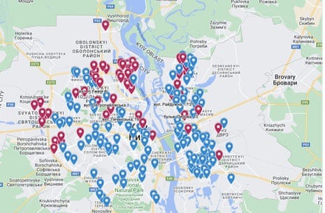 Map of water pumps in Kyiv on morning of 31 October