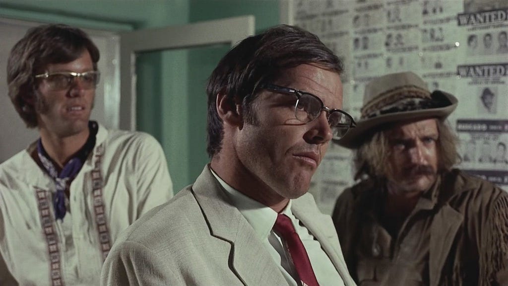 From left: Henry Fonda, Jack Nicholson, and Dennis Hopper in Easy Rider (1969)