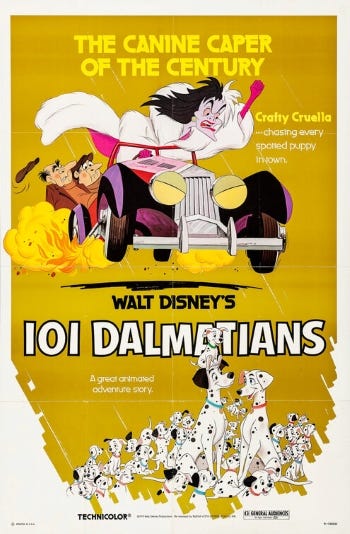 Theatrical re-release poster for One Hundred And One Dalmatians