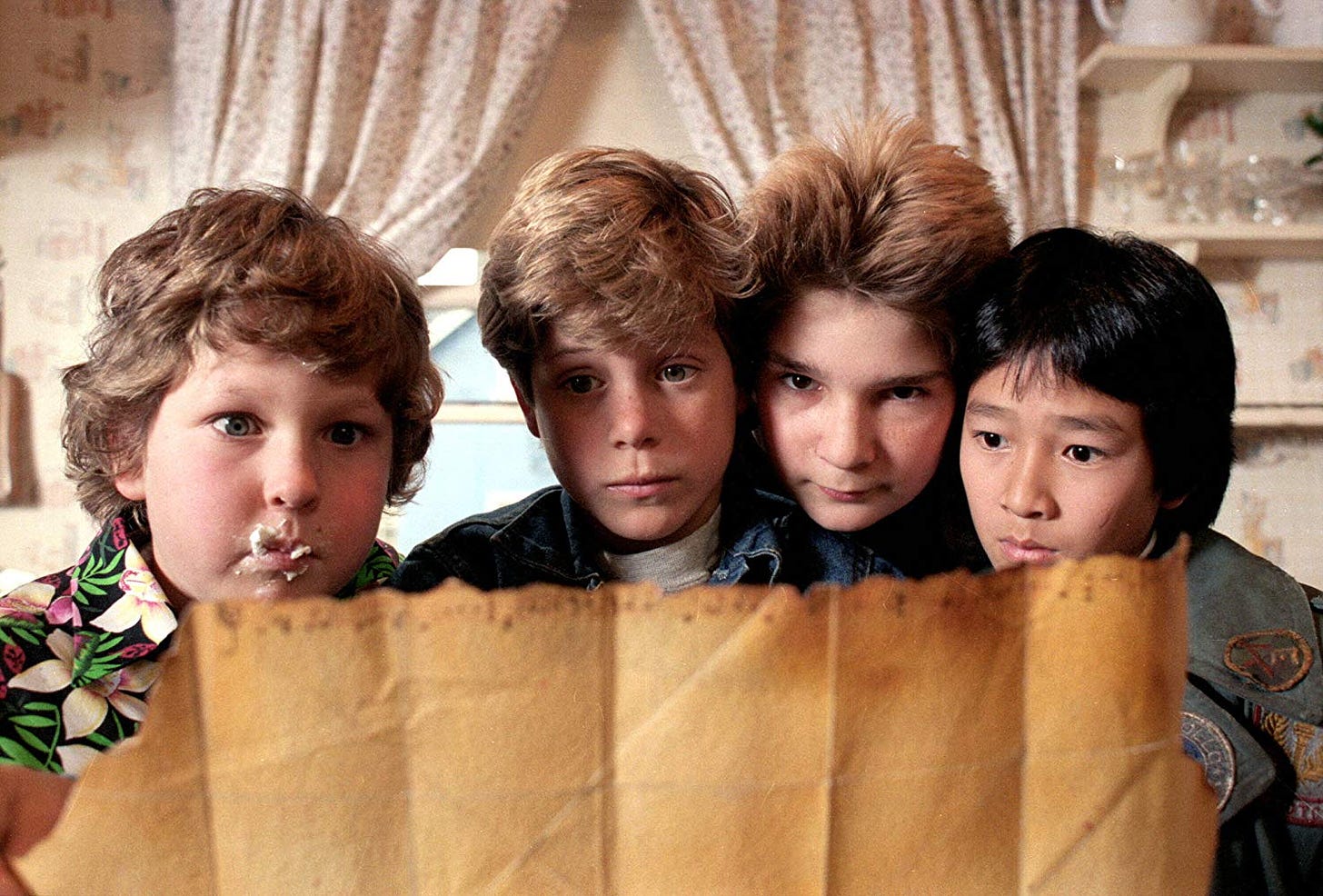 Sean Astin, Corey Feldman, Jeff Cohen, and Ke Huy Quan in The Goonies (1985)
