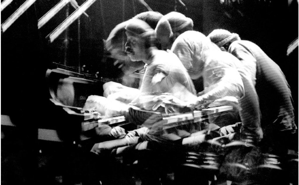 Multiple exposure of Cecil Taylor at the piano