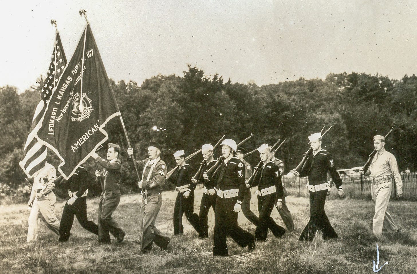 Marching men in uniform