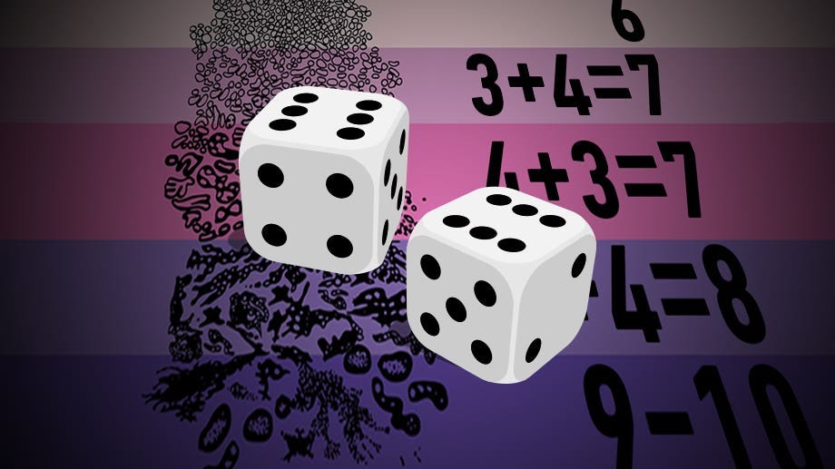 An illustration of dice over a Gleason’s pattern score graphic