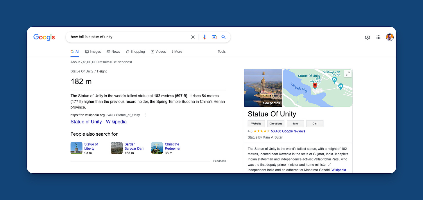 Shubham Davey shows an example of featured snippet