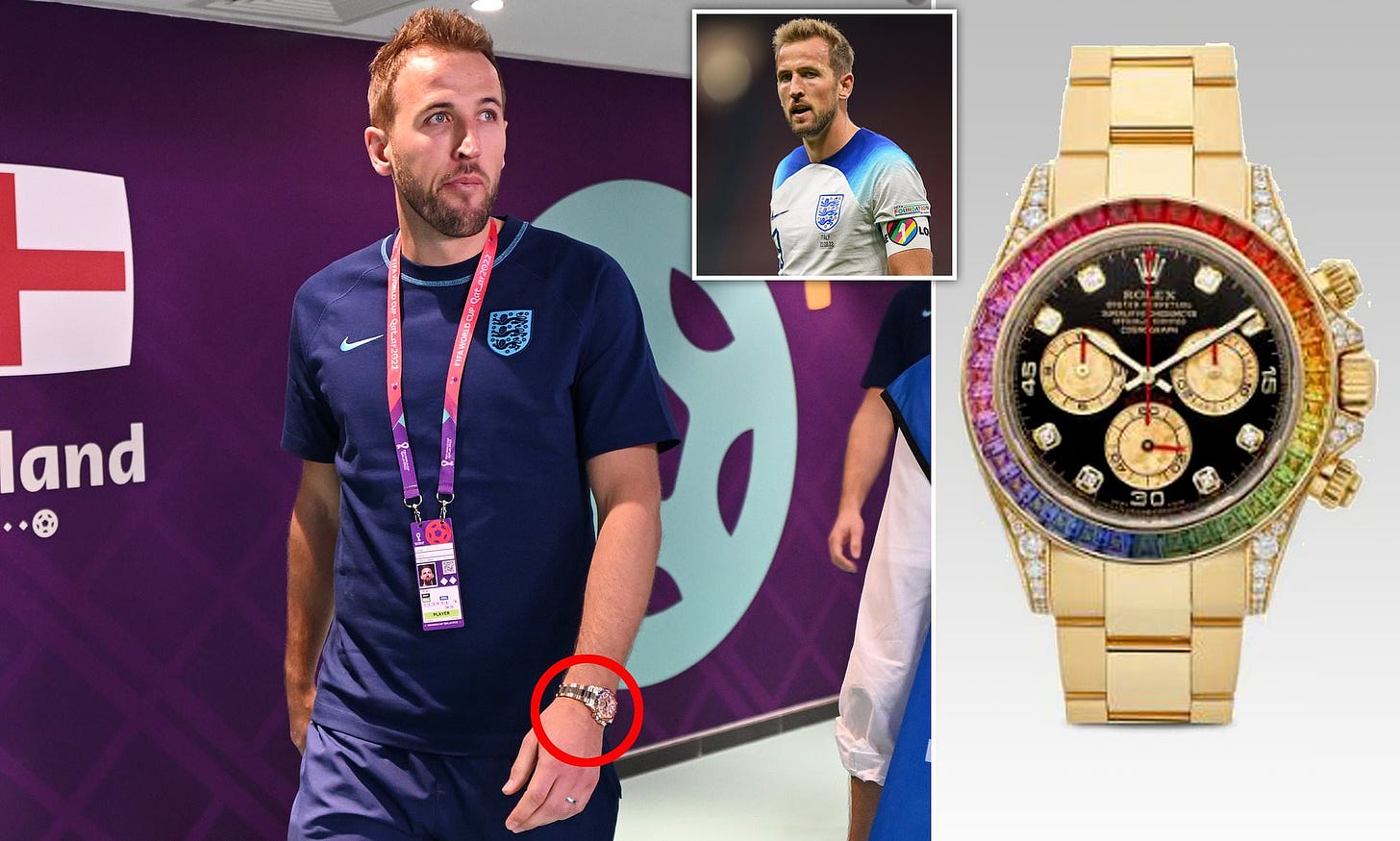 England captain Harry Kane wears £520k rainbow Rolex in Qatar at World Cup  | Daily Mail Online
