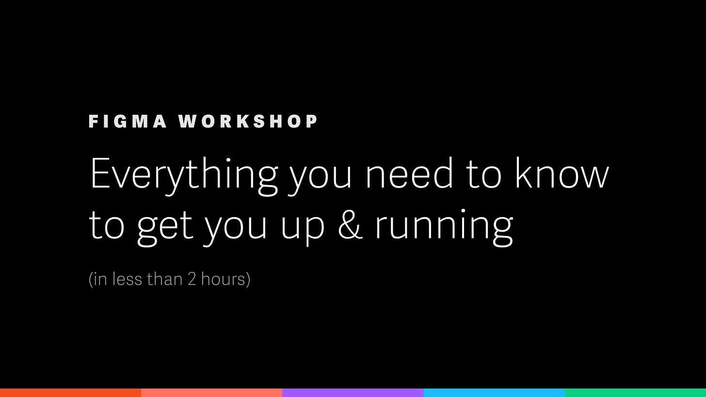 The cover slide to a Figma onboarding workshop deck with the text "Everything you need to know to get you up & running"