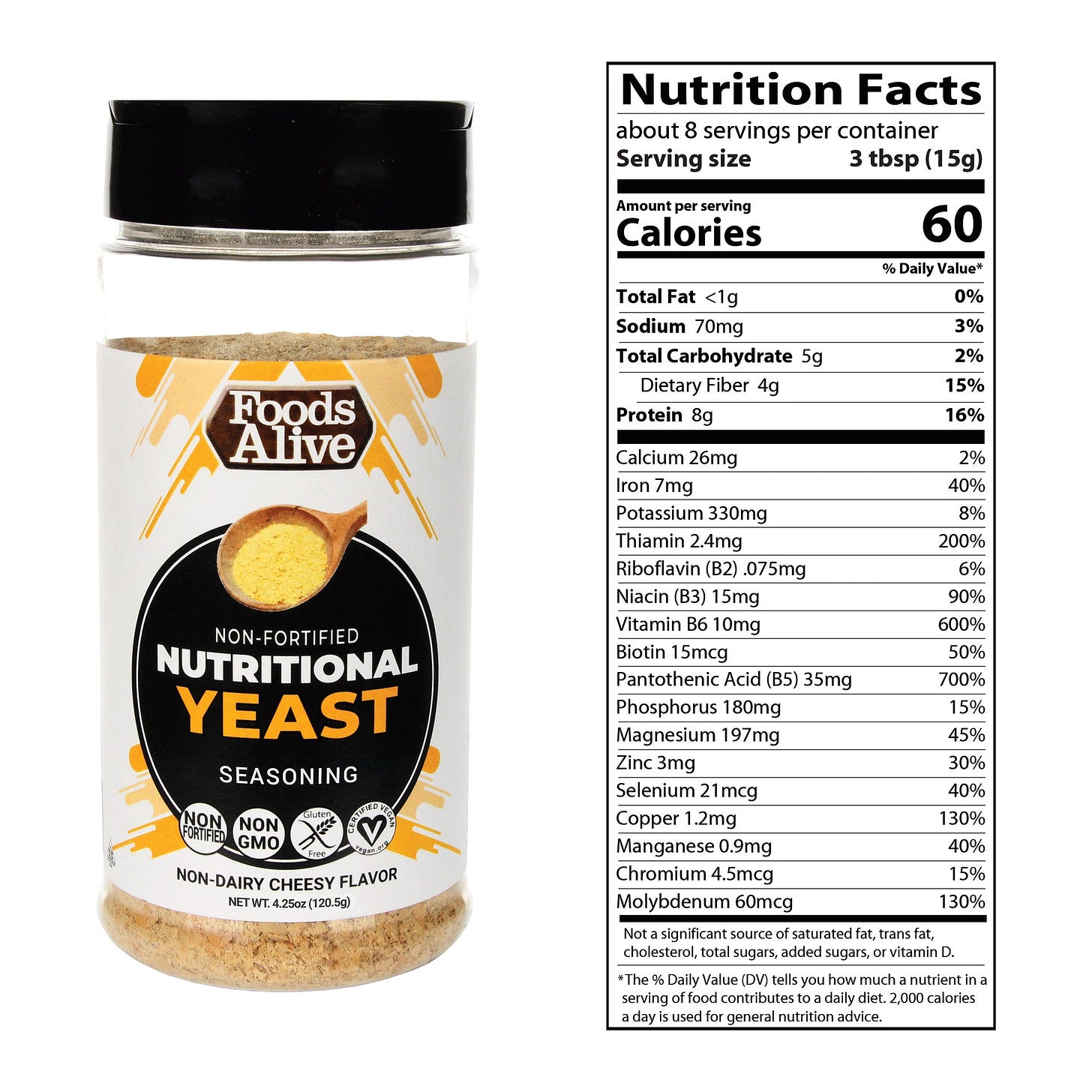 Foods Alive - Nutritional Yeast - 4.25oz Shaker Bottle - Front