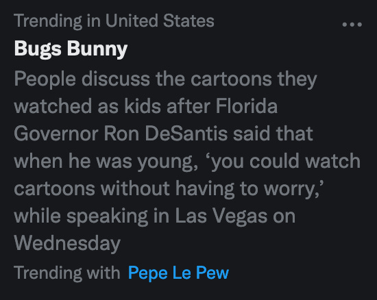 Bugs Bunny: People discuss the cartoons they watched as kids after Florida Governor Ron DeSantis said that when he was young, 'you could watch cartoons without having to worry, while speaking in Las Vegas on Wednesday