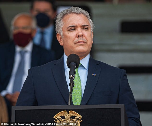 Pictured: Ivan Duque. The former president said that cocaine legalization could lead to security risks in the United States