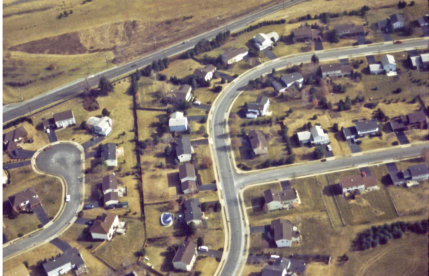 An overhead picture of suburban sprawl