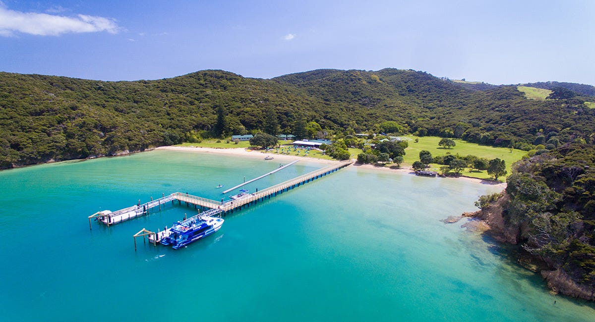 Aerial shot of Otehei Bay on a sunny day. 