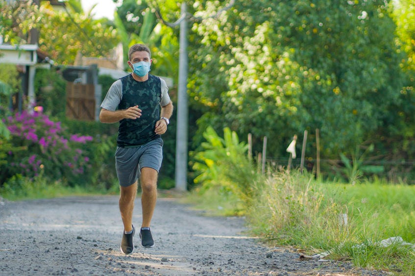 Out jogging with facemask