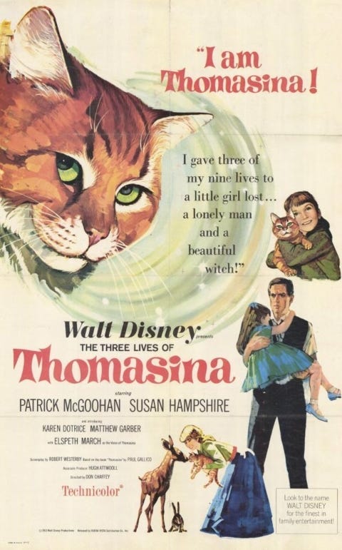 Original theatrical release poster for Walt Disney's The Three Lives Of Thomasina