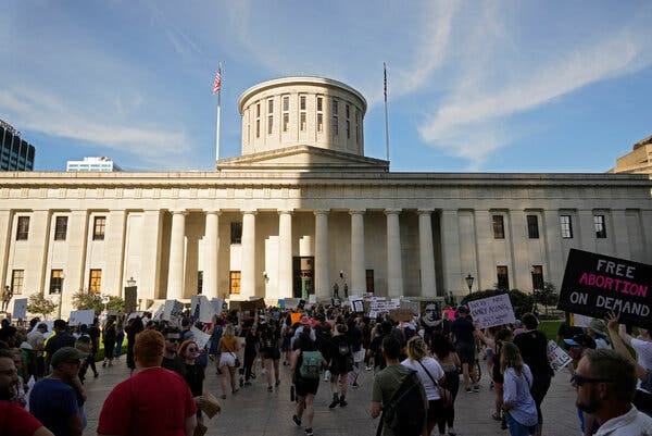 Protesters rallied in support of abortion rights at the Ohio Statehouse in Columbus in June.
