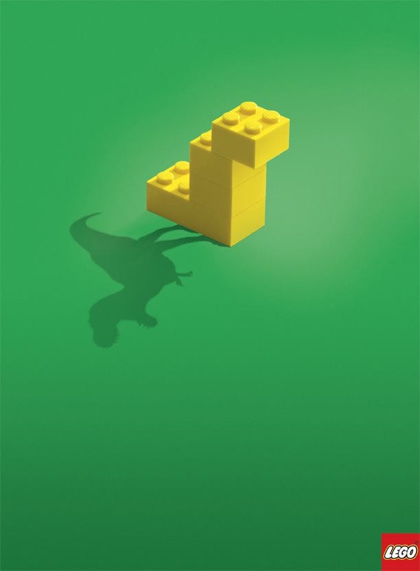 Three-piece LEGO dinosaur