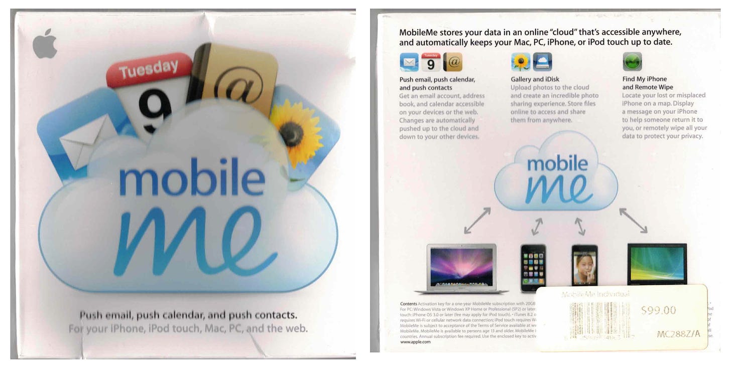 The front and back of a small cardboard DVD package for mobile Me